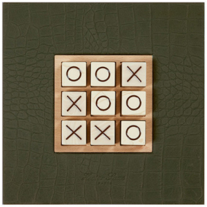 Exclusive board game "Tic Tac Toe" made of leather, khaki